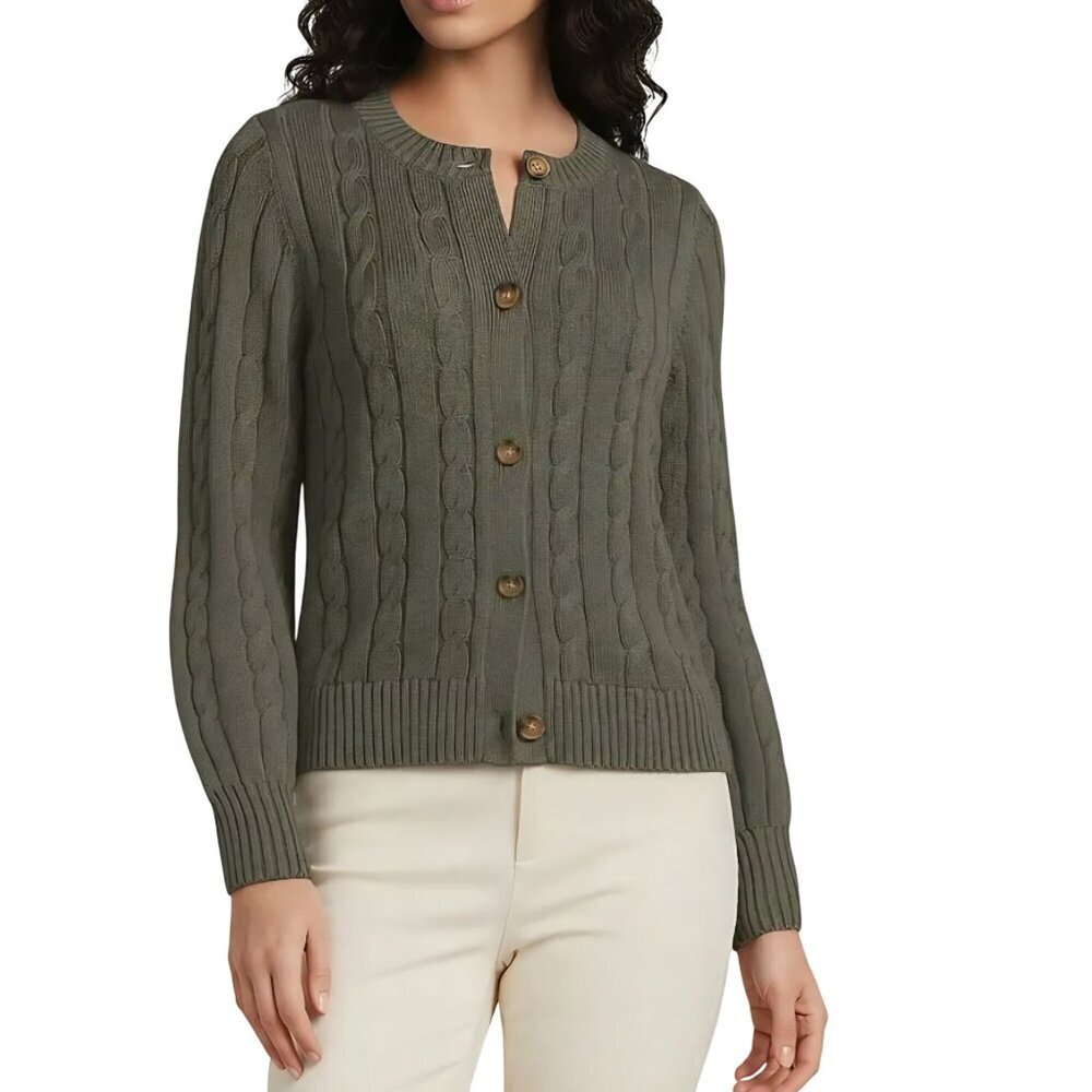 Lands' End Drifter Classic Crewneck CableKnit Sweater Forest Moss 2024 Size 1X